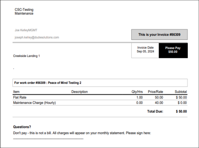 Work Order Invoice